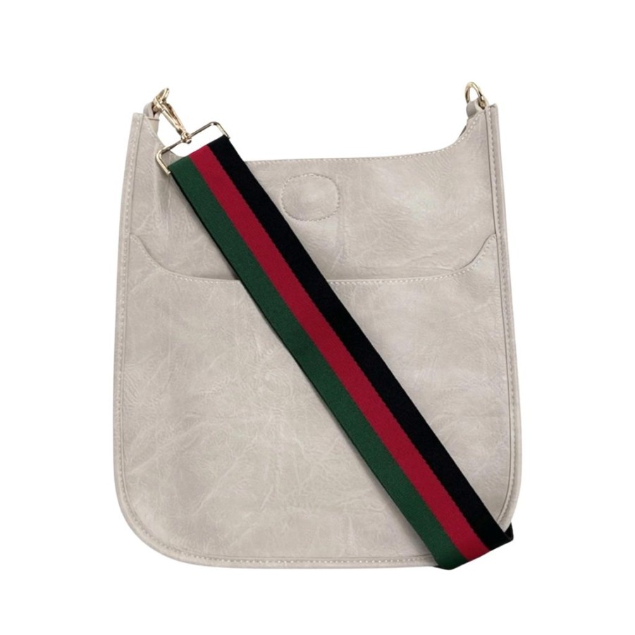 Bags AHDORNED | Cream Vegan Messenger + Black-Red-Green Multi-Stripe Strap