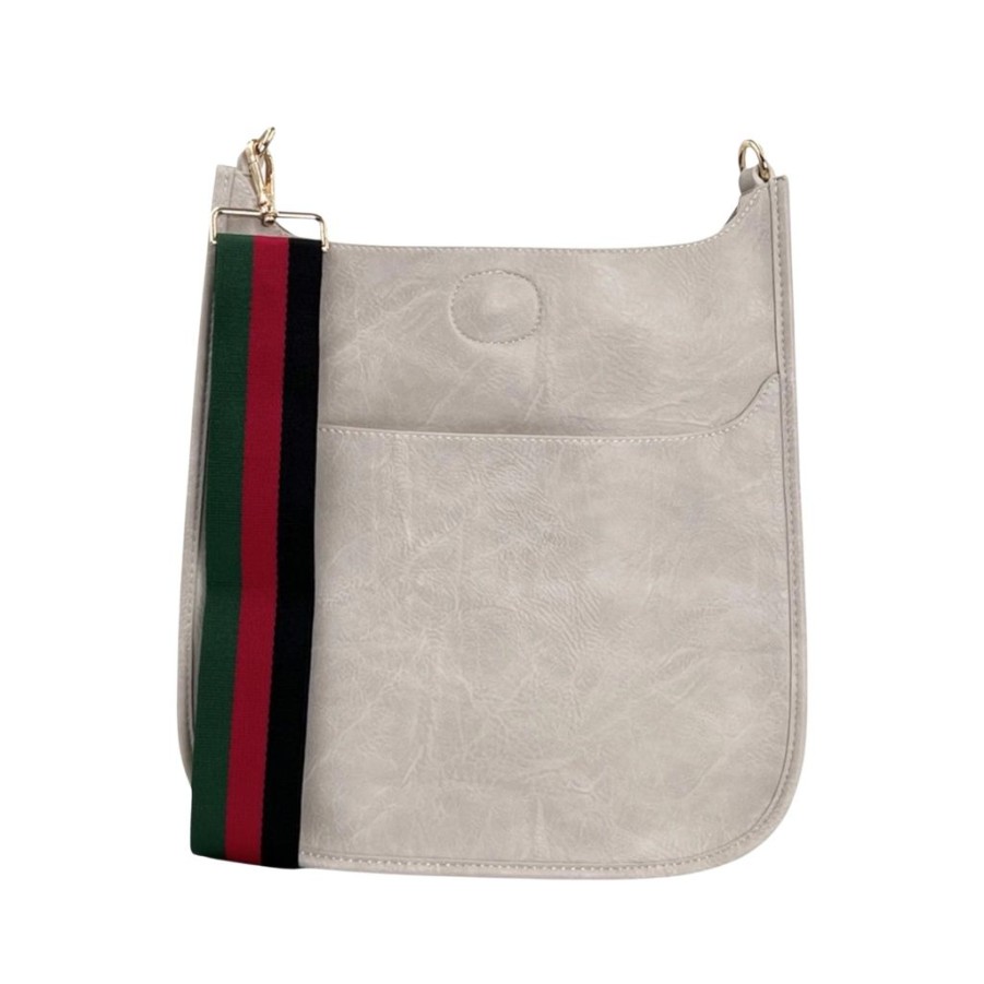 Bags AHDORNED | Cream Vegan Messenger + Black-Red-Green Multi-Stripe Strap