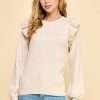 Tops TCEC | Cream Ruffle Knit Sweater