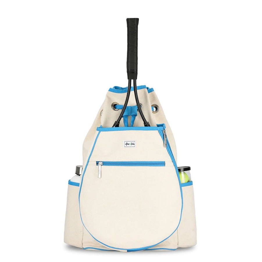 Bags Ame & Lulu | Hamptons | Canvas Tennis Backpack (Lt. Blue Trim)