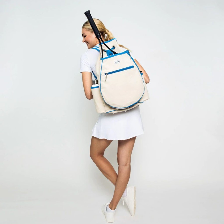 Bags Ame & Lulu | Hamptons | Canvas Tennis Backpack (Lt. Blue Trim)