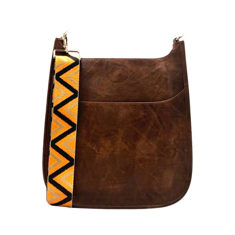 Bags AHDORNED | Coffee Vegan Messenger | Orange Zig Zag Strap