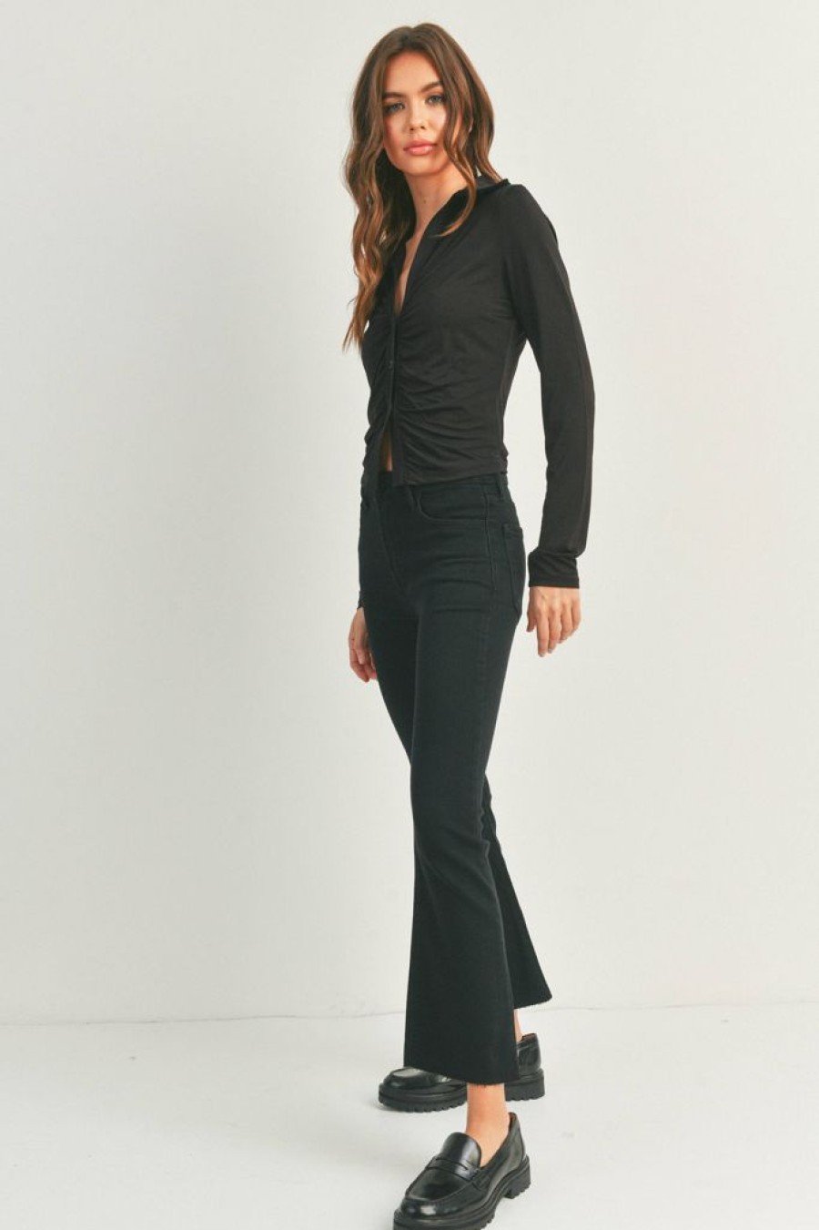 Bottoms JUST BLACK DENIM | Cropped Demi Flare Black Jeans