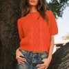 Tops Ces Femme | Orange Puff Cable Knit Sweater