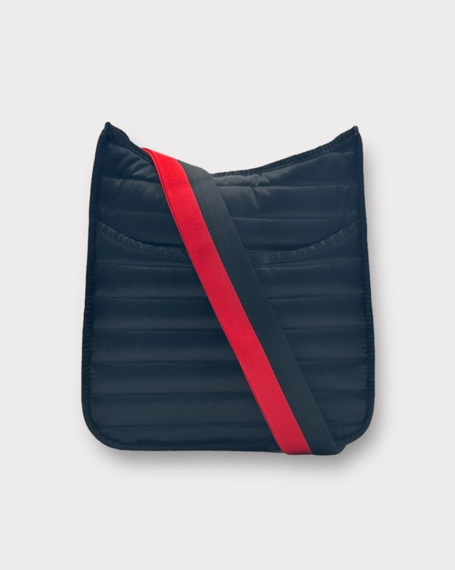 Bags AHDORNED | Everly Black | Quilted Sport Crossbody + Red-Black Stripe Strap