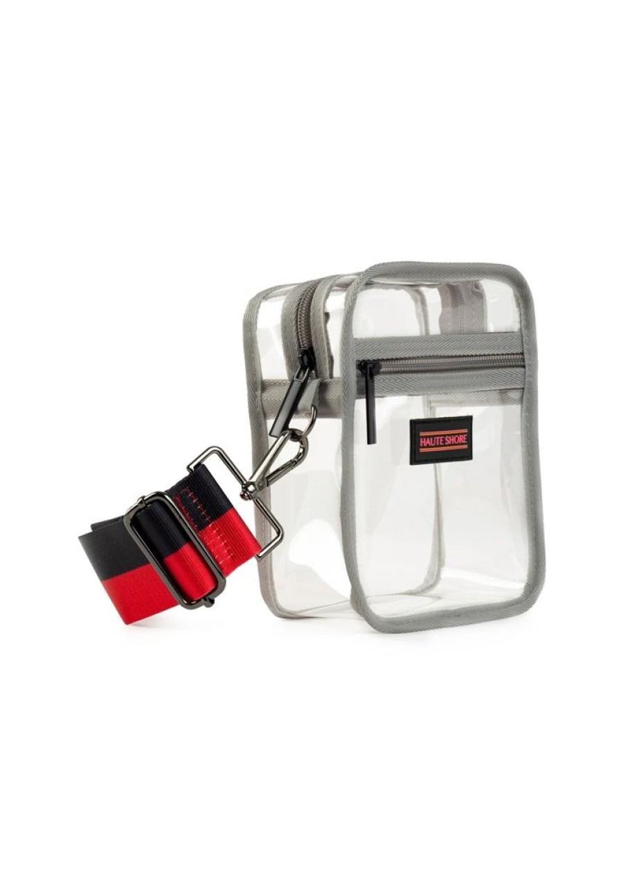 Bags Haute Shore | Casey Spirit B | Stadium Approved Clear Cellphone Crossbody + Black-Red Strap