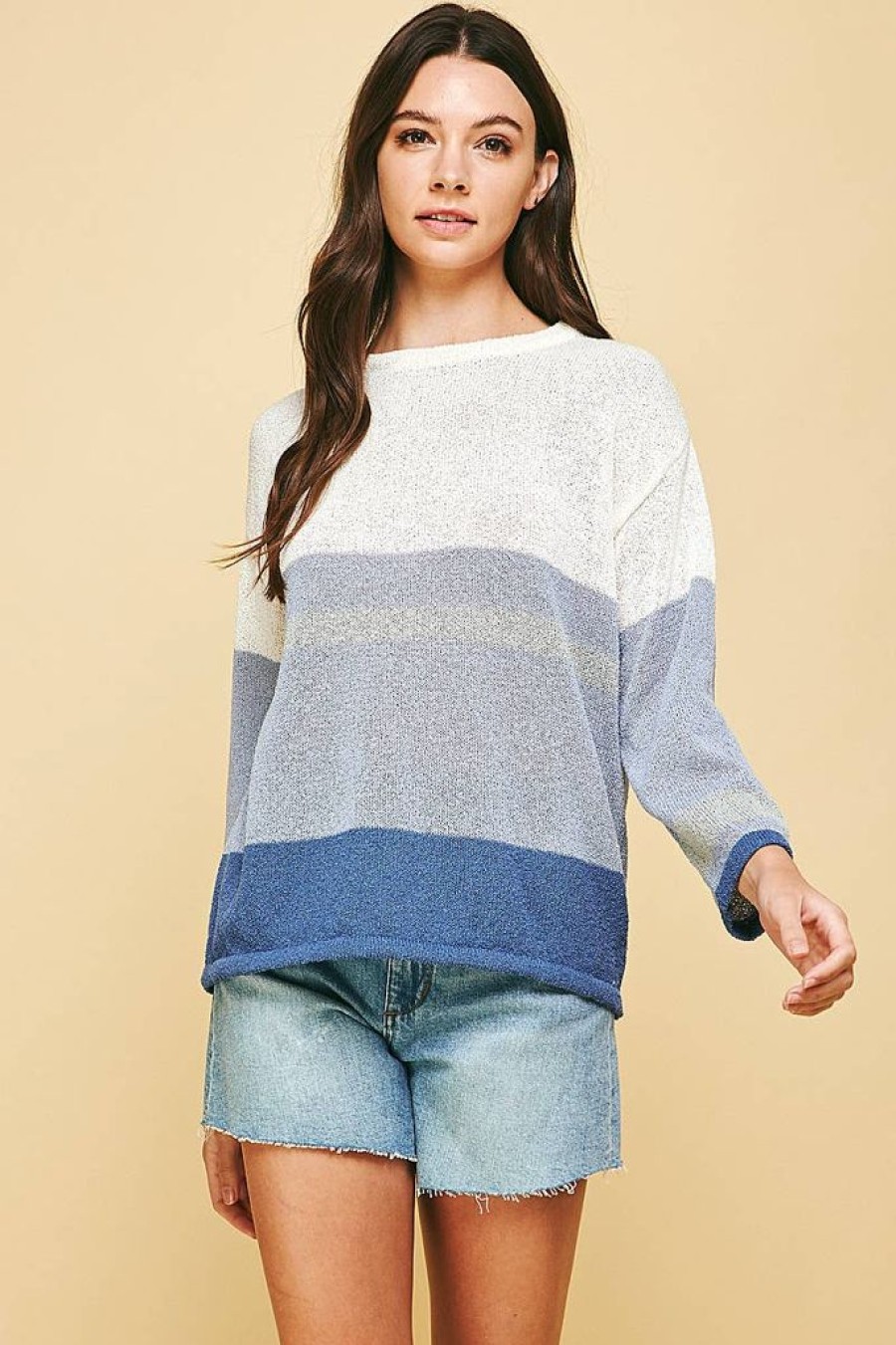 Tops PINCH | Blue Stripe Color Block Sweater