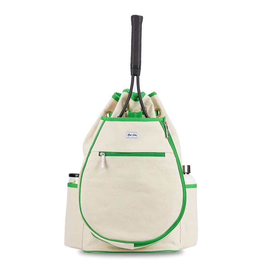 Bags Ame & Lulu | Hamptons | Canvas Tennis Backpack (Green Trim)