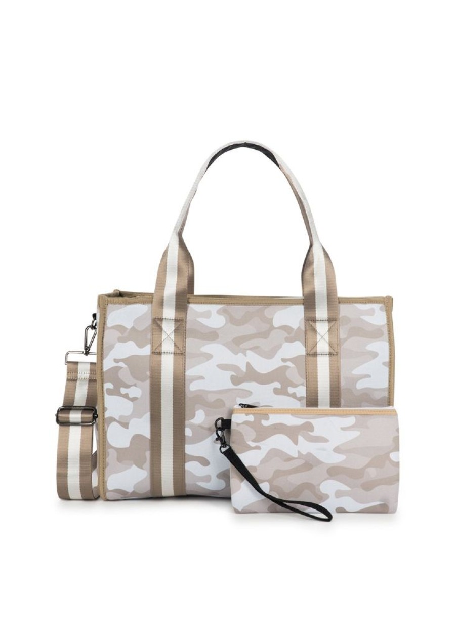 Bags Haute Shore | Isla Sahara | Beige Camo Structured Neoprene Tote (Final Sale)