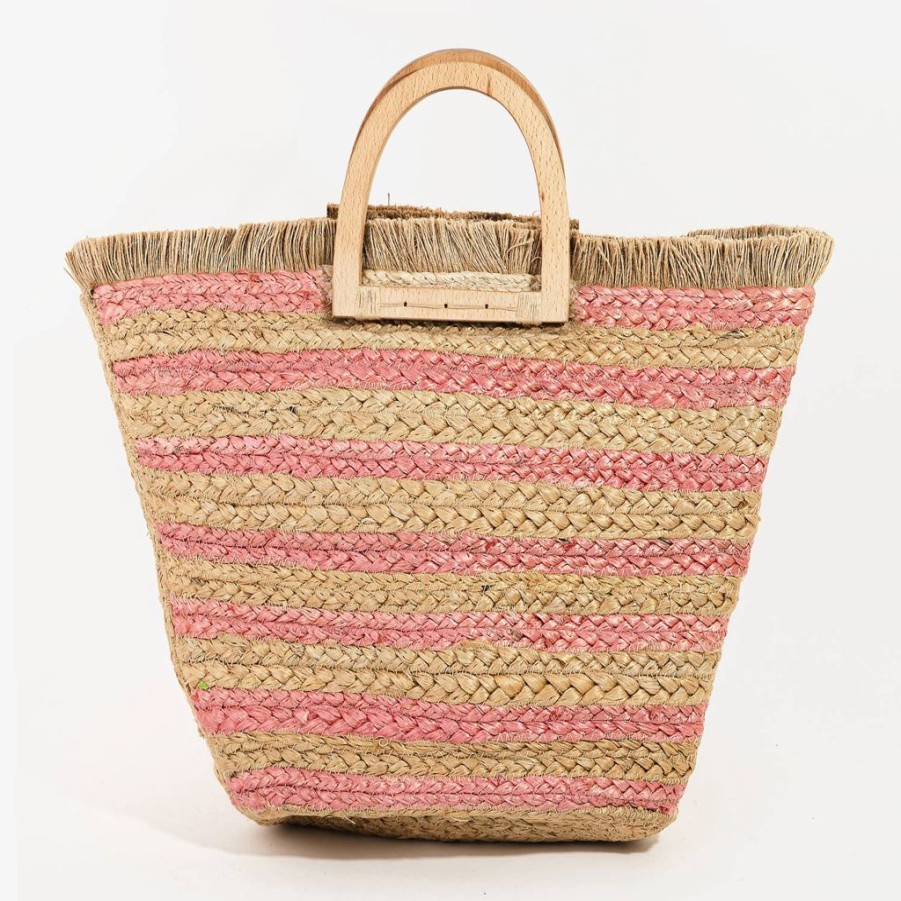 Bags Collections by Fame Accessories | Straw Braided Striped Colored Tote Bag