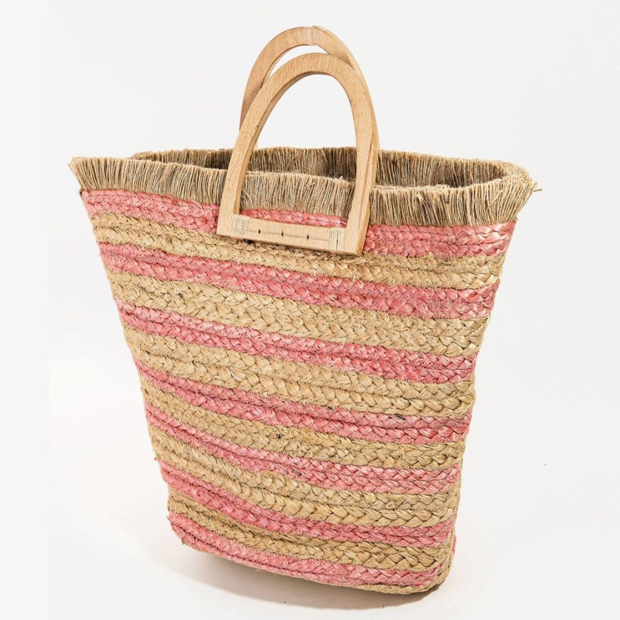 Bags Collections by Fame Accessories | Straw Braided Striped Colored Tote Bag