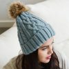 Accessories Leto Accessories | Cable Knit Beanie With Faux Fur Pom