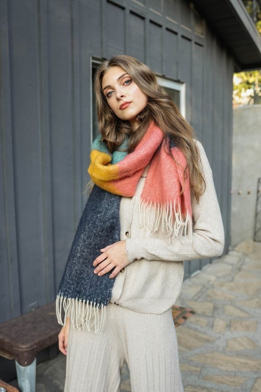 Accessories Leto Accessories | Color Block Soft Faux Mohair Scarf