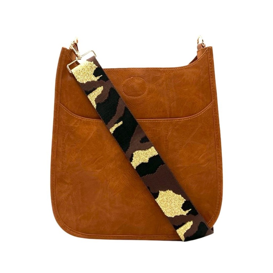 Bags AHDORNED | Camel Vegan Crossbody + Coffee-Black-Gold Camo Strap