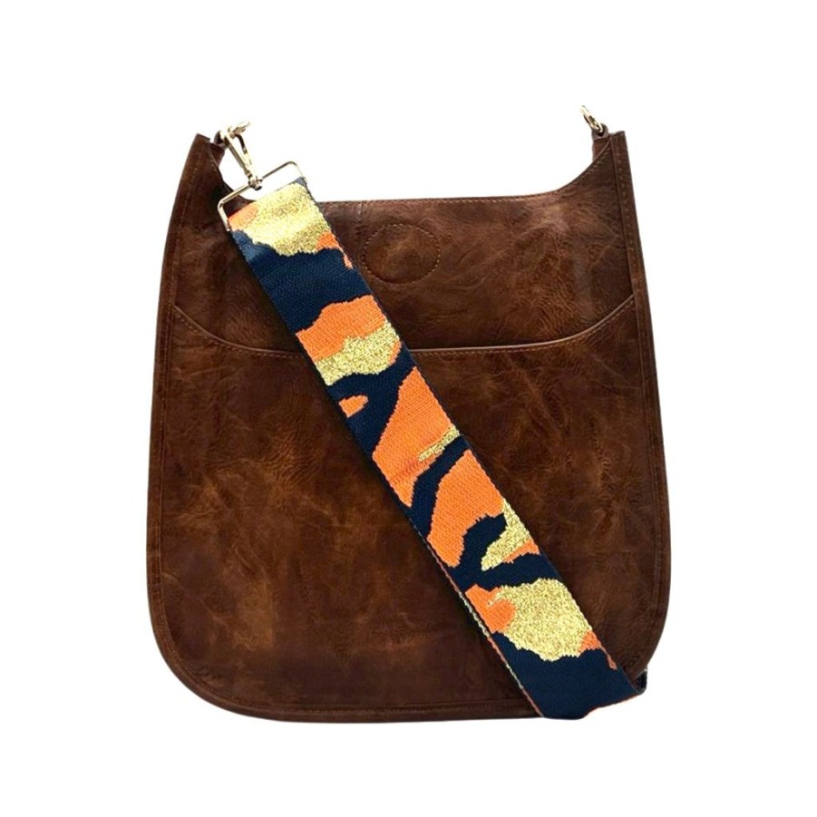 Bags AHDORNED | Coffee Vegan Messenger + Navy-Orange-Gold Camo Strap