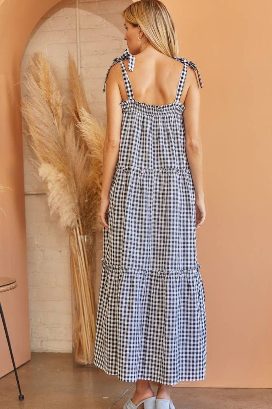 Dresses Andrée by Unit | Black Gingham Tiered Maxi Dress