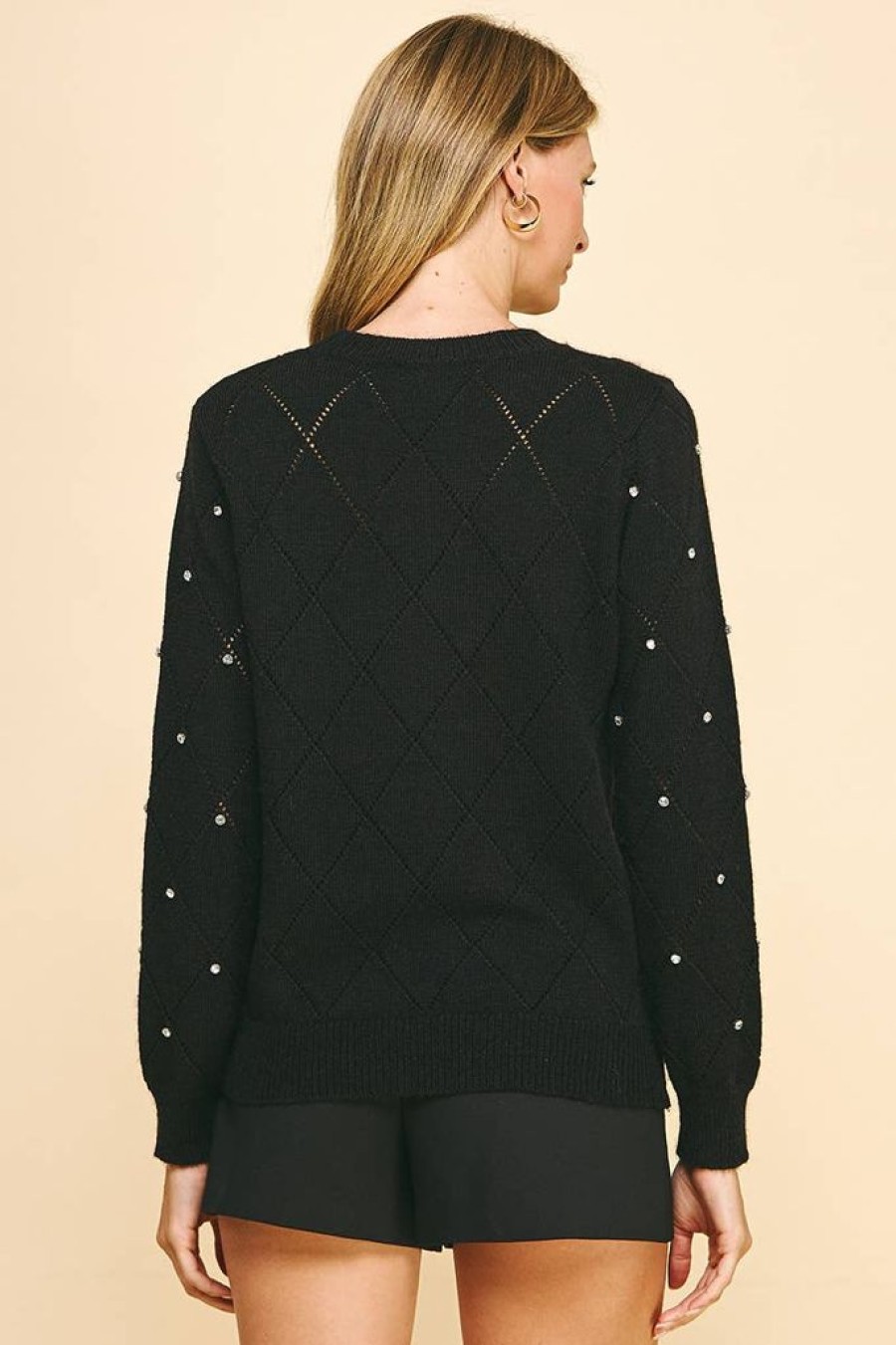 Tops PINCH | Rhinestone Black Sweater