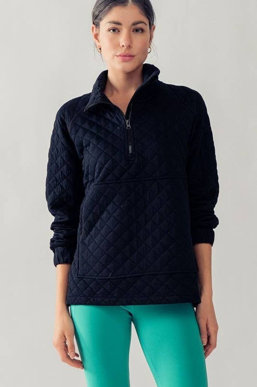 Tops Urban Daizy | Black Quilted Quarter Zip