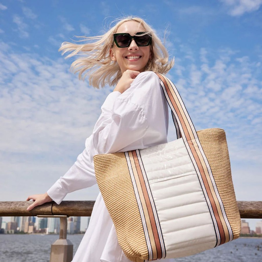 Bags Think Royln | Sunset Tote | Dune Raffia & White Patent