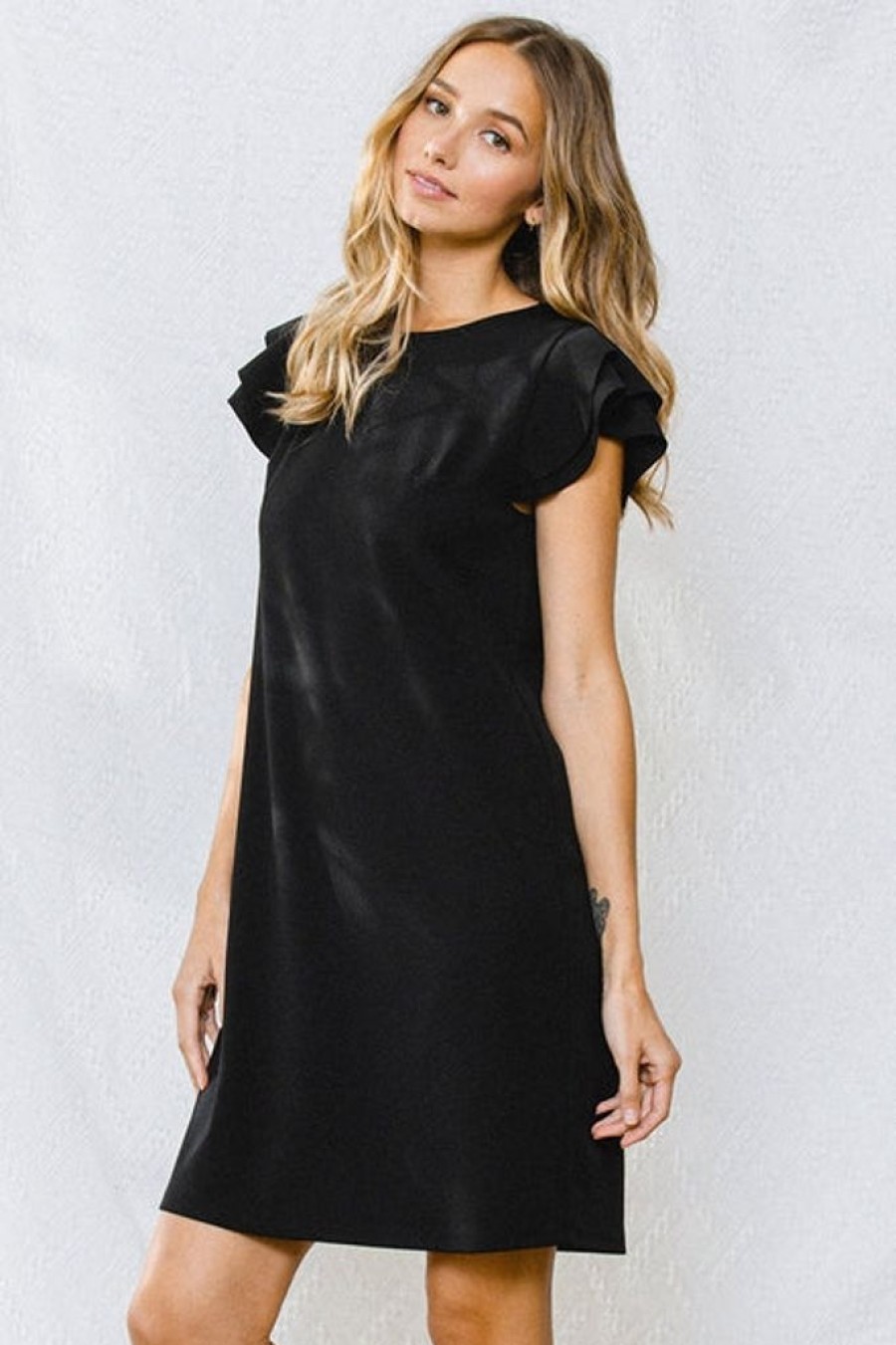 Dresses Ces Femme | Black Ruffle Sleeve Dress