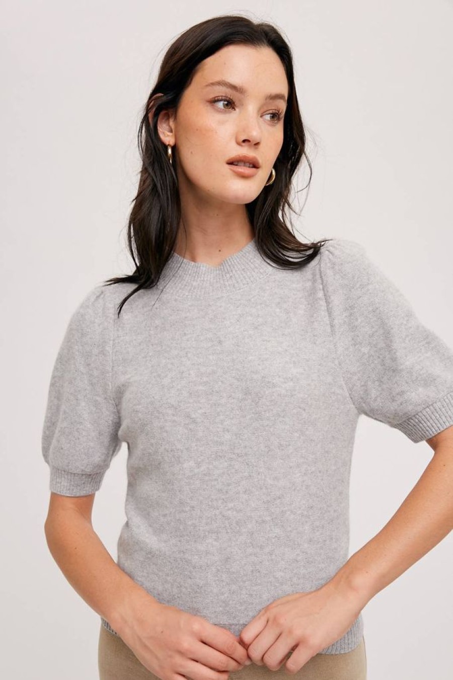 Tops Bluivy | Heather Grey Mock Turtleneck