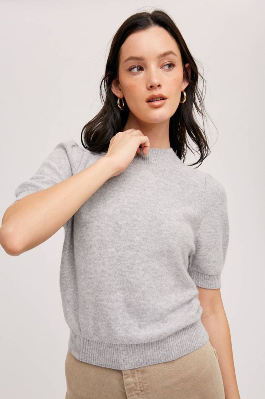 Tops Bluivy | Heather Grey Mock Turtleneck