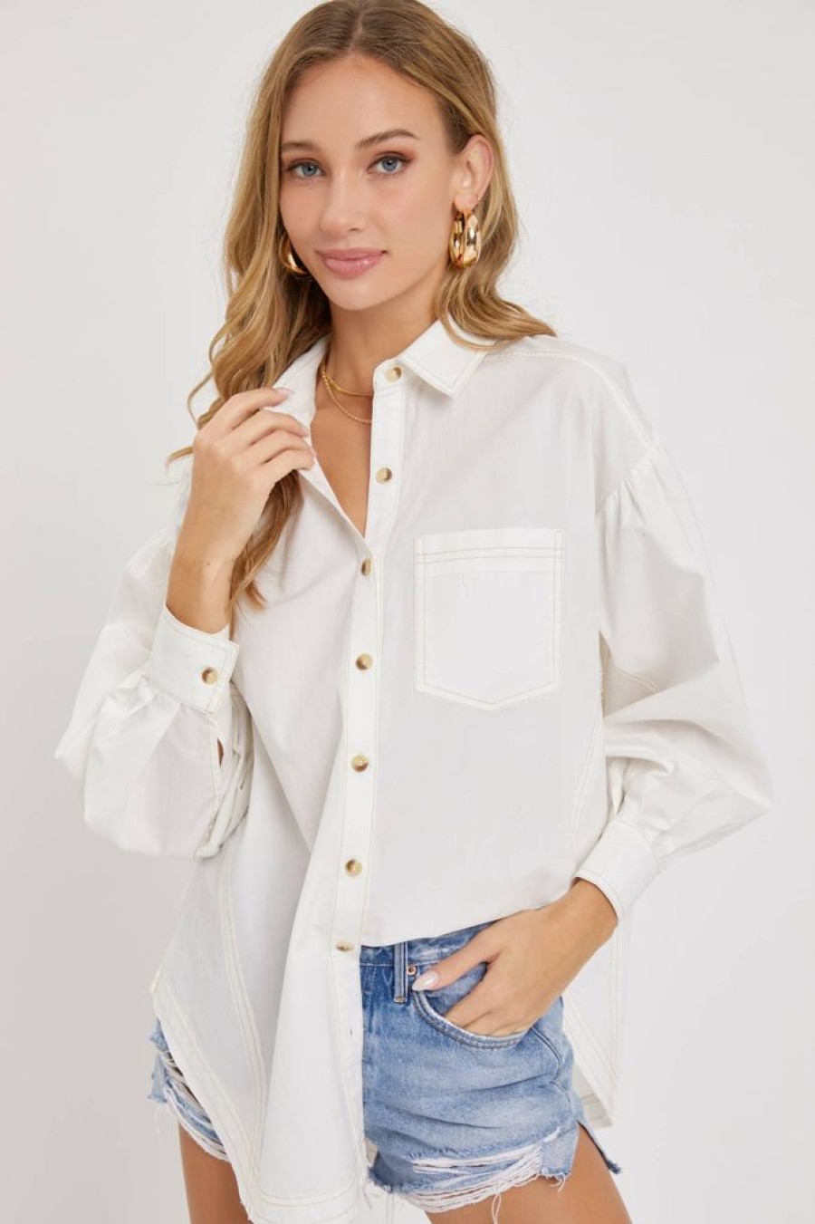 Tops Sweet Lovely by Jen | White Poplin Shirt