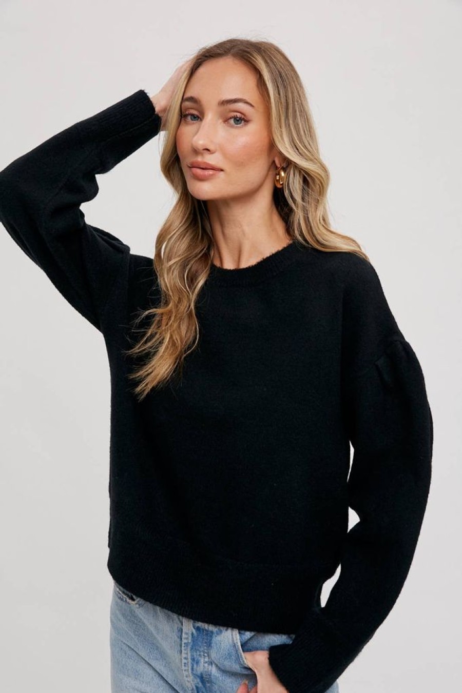 Tops Bluivy | Puff Sleeve Knit Sweater