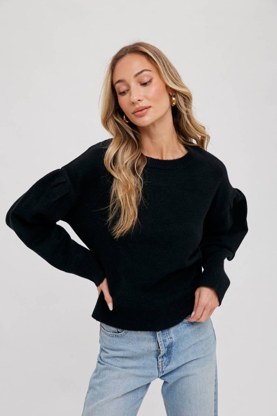 Tops Bluivy | Puff Sleeve Knit Sweater