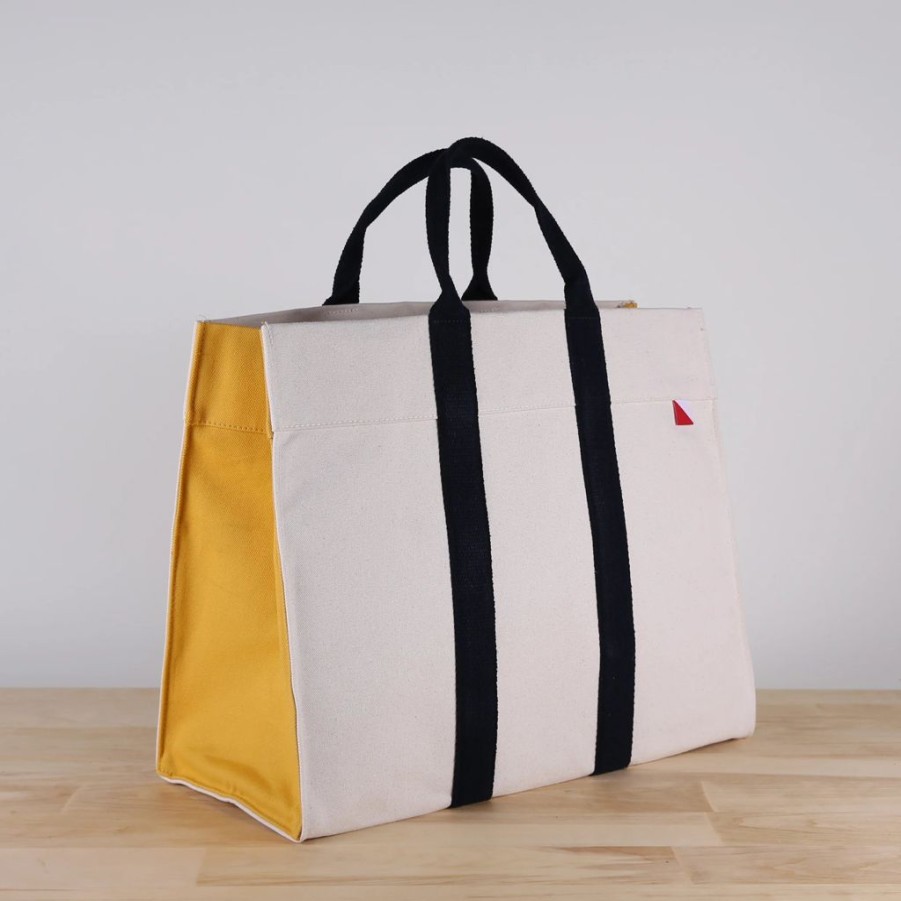 Bags ShoreBags | Havana Colorblock Box Tote (Yellow/Navy)