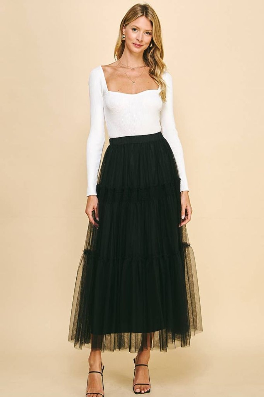 Bottoms PINCH | Tulle Black Maxi Skirt