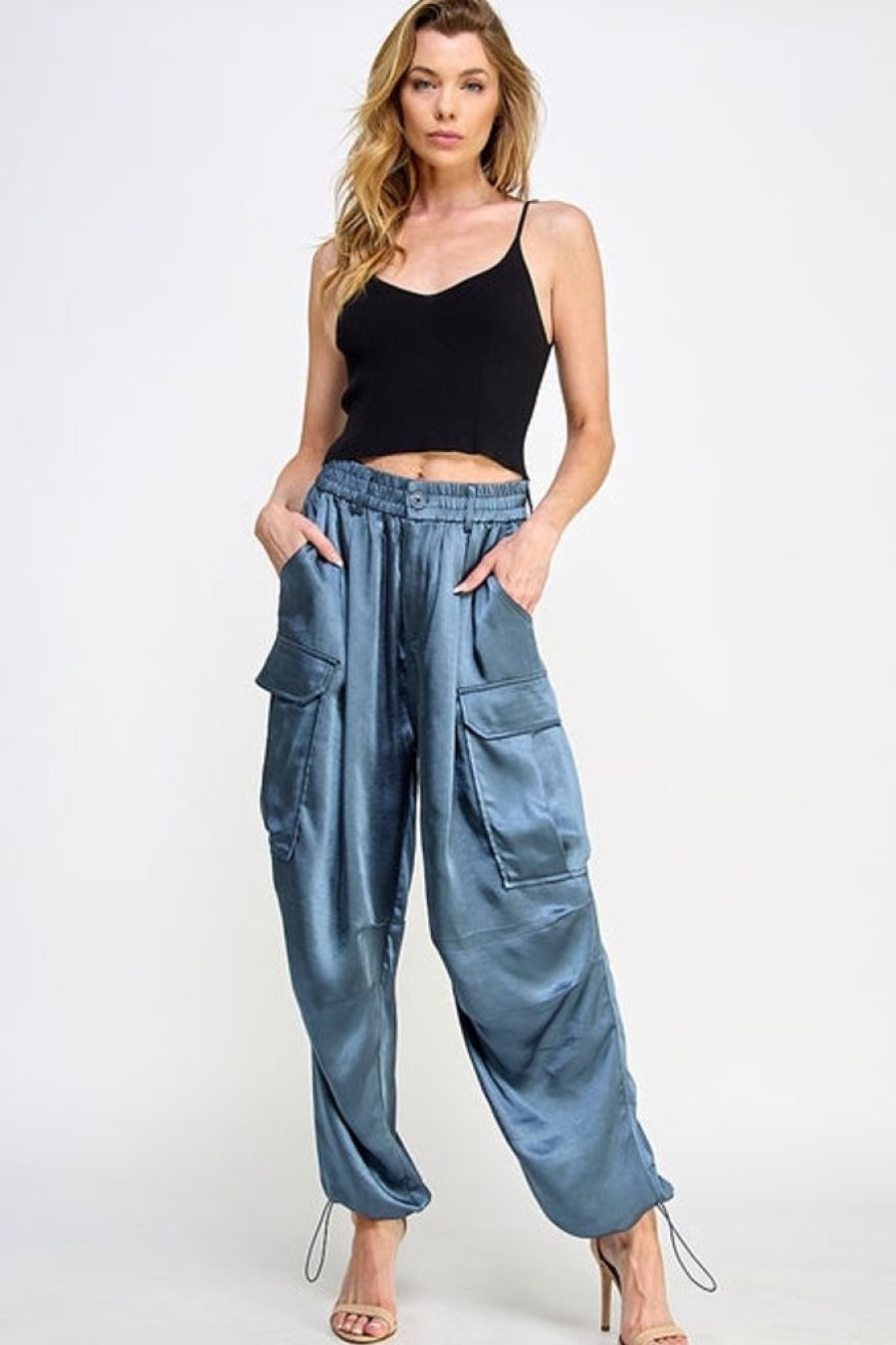 Bottoms Sweet Lemon | Steel Blue Silky Cargo Pants