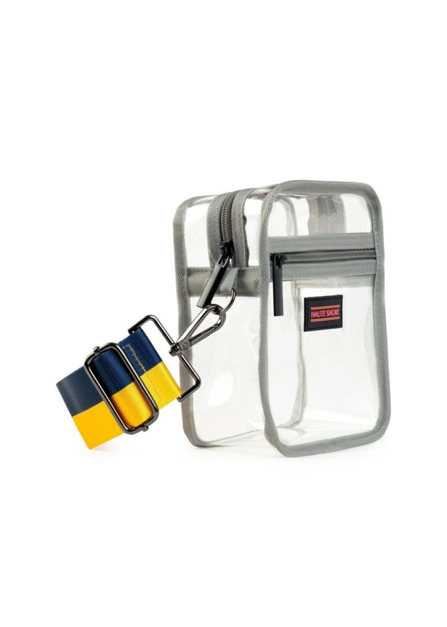 Bags Haute Shore | Casey Spirit E | Stadium Approved Clear Cellphone Crossbody + Navy-Yellow Strap