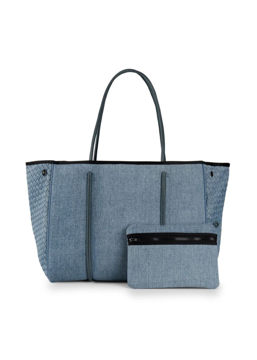 Bags Haute Shore | Greyson Montreal | Denim/Neoprene Woven Mix Media Tote (Final Sale)