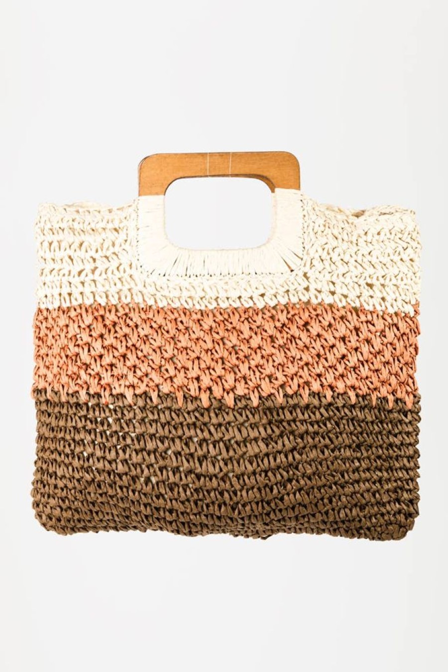 Bags Collections by Fame Accessories | Three Tone Straw Braided Tote Bag