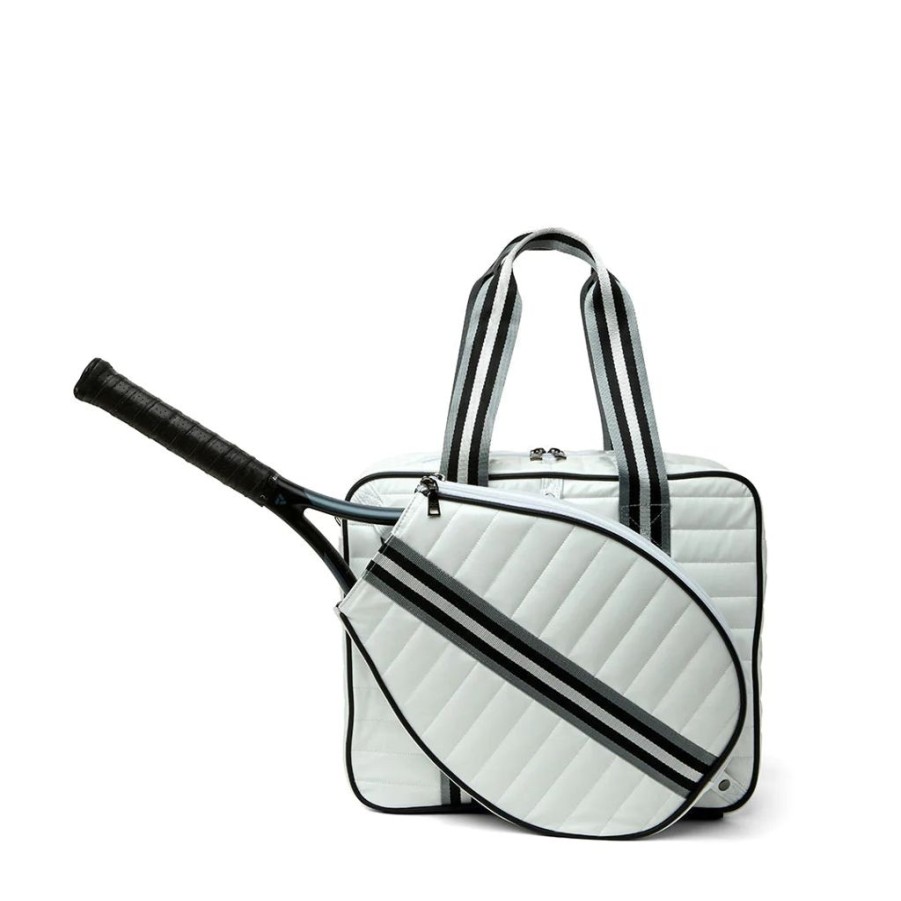 Bags Think Royln | Champion | White Patent Tennis Bag (Black/White Stripe)