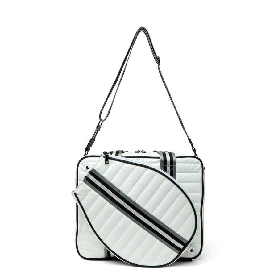 Bags Think Royln | Champion | White Patent Tennis Bag (Black/White Stripe)