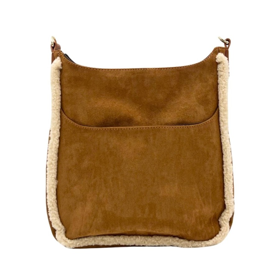 Bags AHDORNED | Camel Sherpa Trim Microsuede Crossbody W/2 Straps