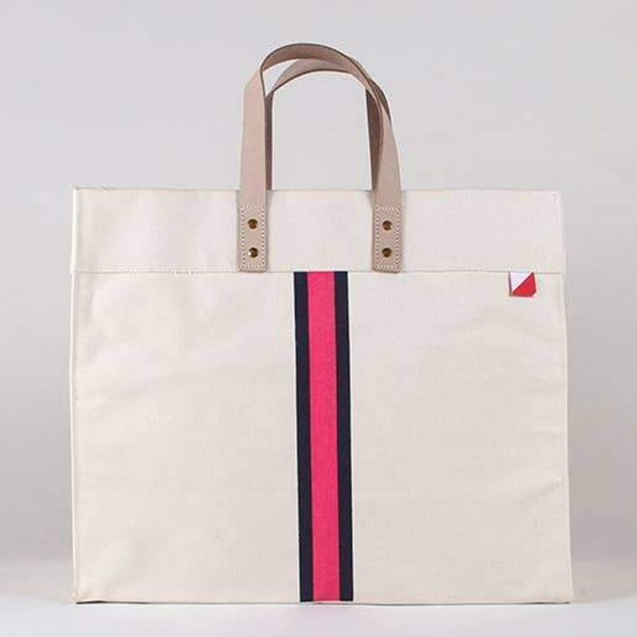 Bags ShoreBags | Striped Box Tote (Pink/Red Stripe)