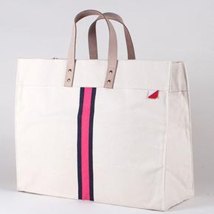 Bags ShoreBags | Striped Box Tote (Pink/Red Stripe)