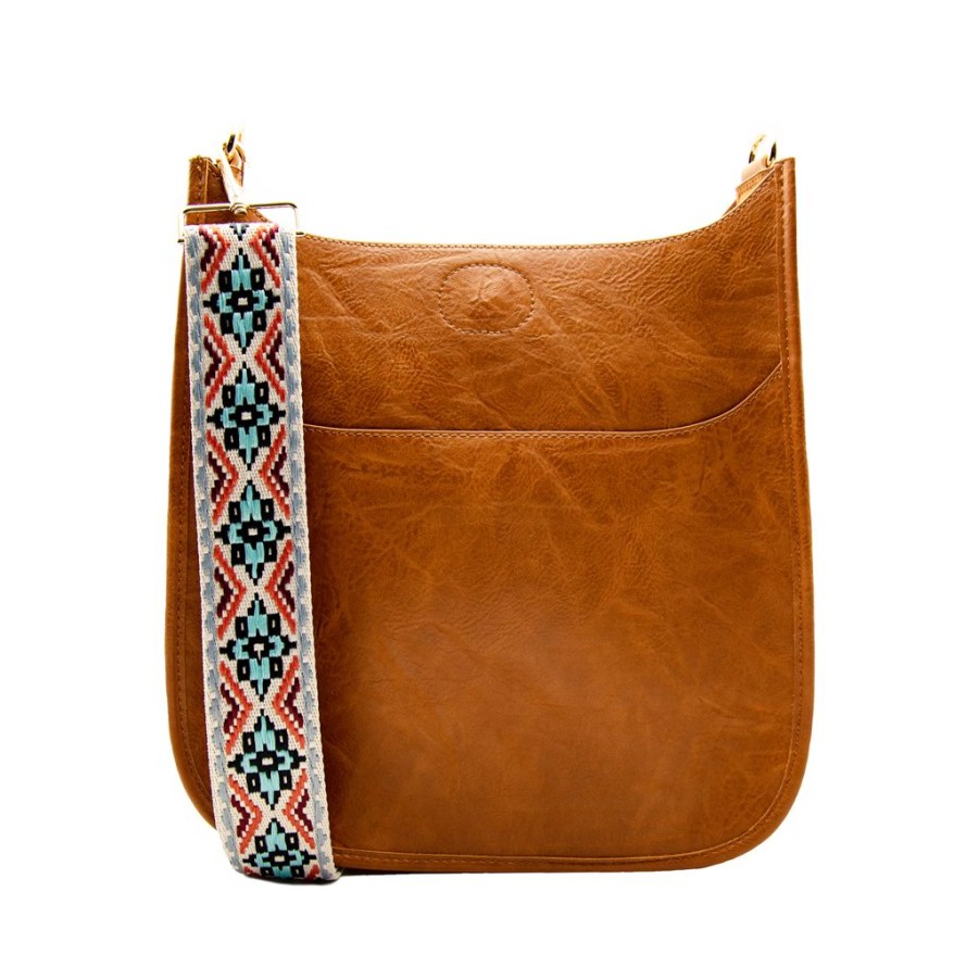 Bags AHDORNED | Camel Vegan Crossbody + Cream-Blue Medallion Strap