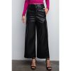 Bottoms STYLE USA | Black High Waist Wide Leg Faux Leather Pants