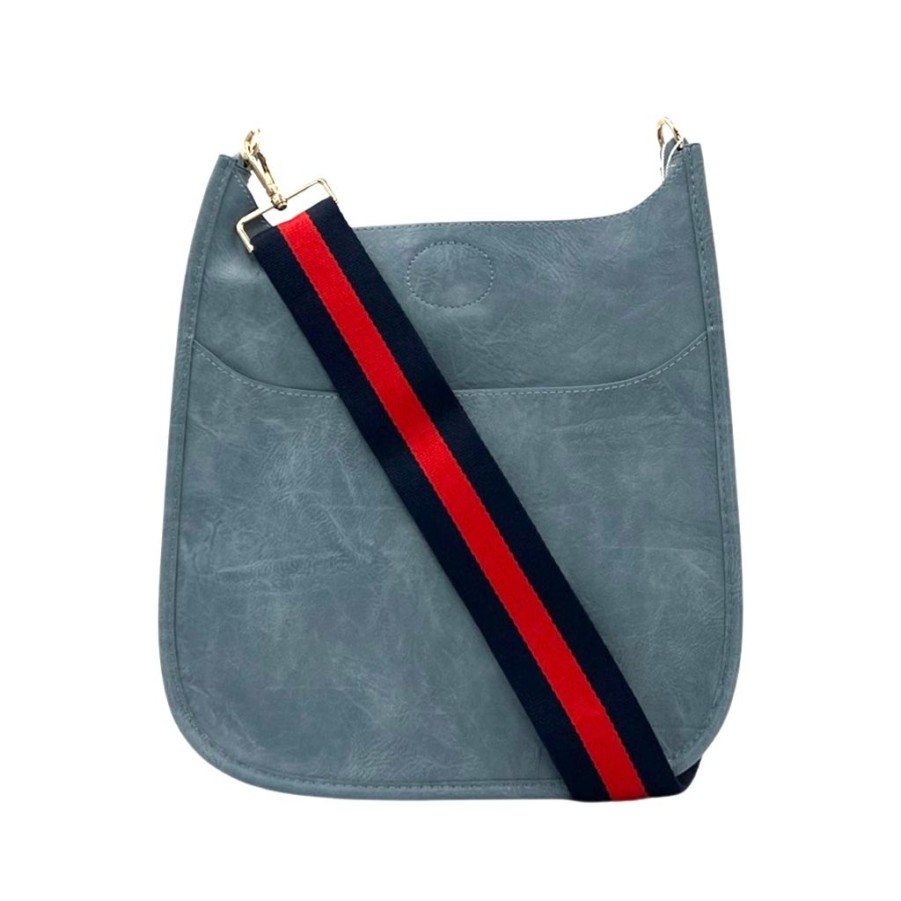 Bags AHDORNED | Denim Blue Vegan Messenger | Navy-Red Multi-Stripe Strap