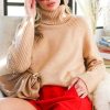 Tops Vine & Love | Taupe Turtleneck Sweater