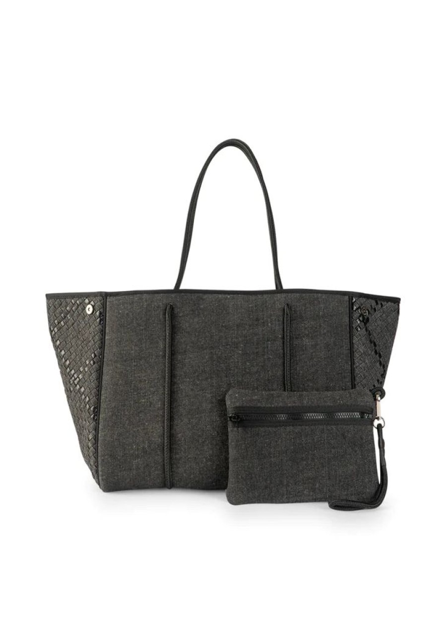 Bags Haute Shore | Greyson Edge | Denim/Neoprene Woven Mix Media Tote (Final Sale)