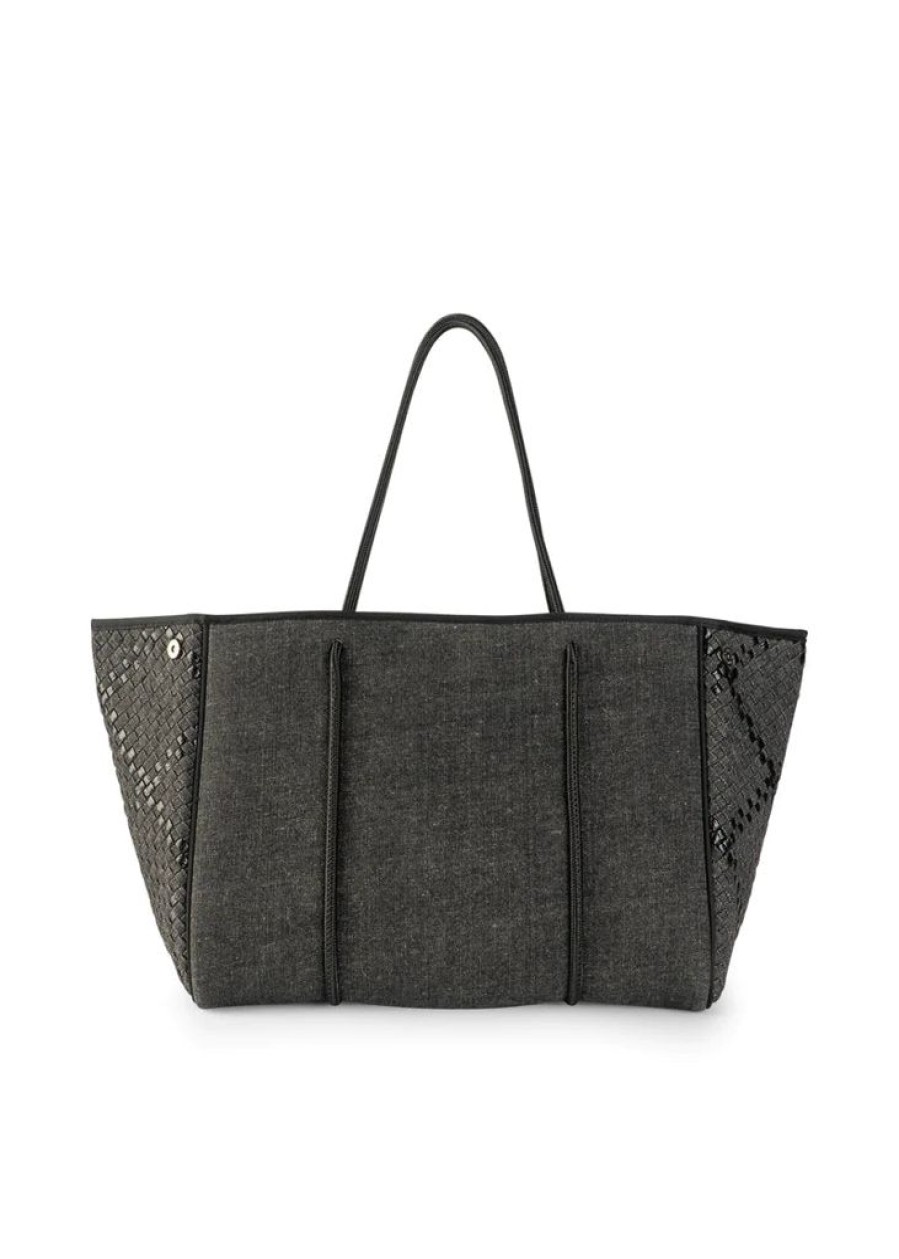 Bags Haute Shore | Greyson Edge | Denim/Neoprene Woven Mix Media Tote (Final Sale)