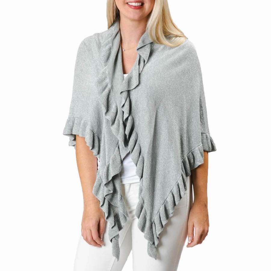 Tops Top It Off | Metallic Silver Ava Ruffle Wrap