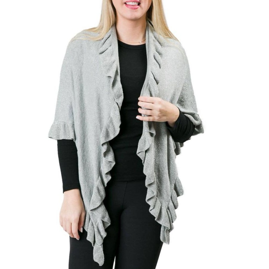 Tops Top It Off | Metallic Silver Ava Ruffle Wrap