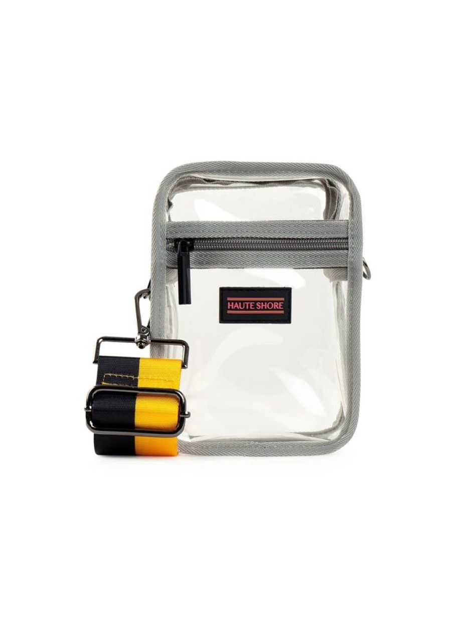 Bags Haute Shore | Casey Spirit D | Stadium Approved Clear Cellphone Crossbody + Black-Yellow Strap