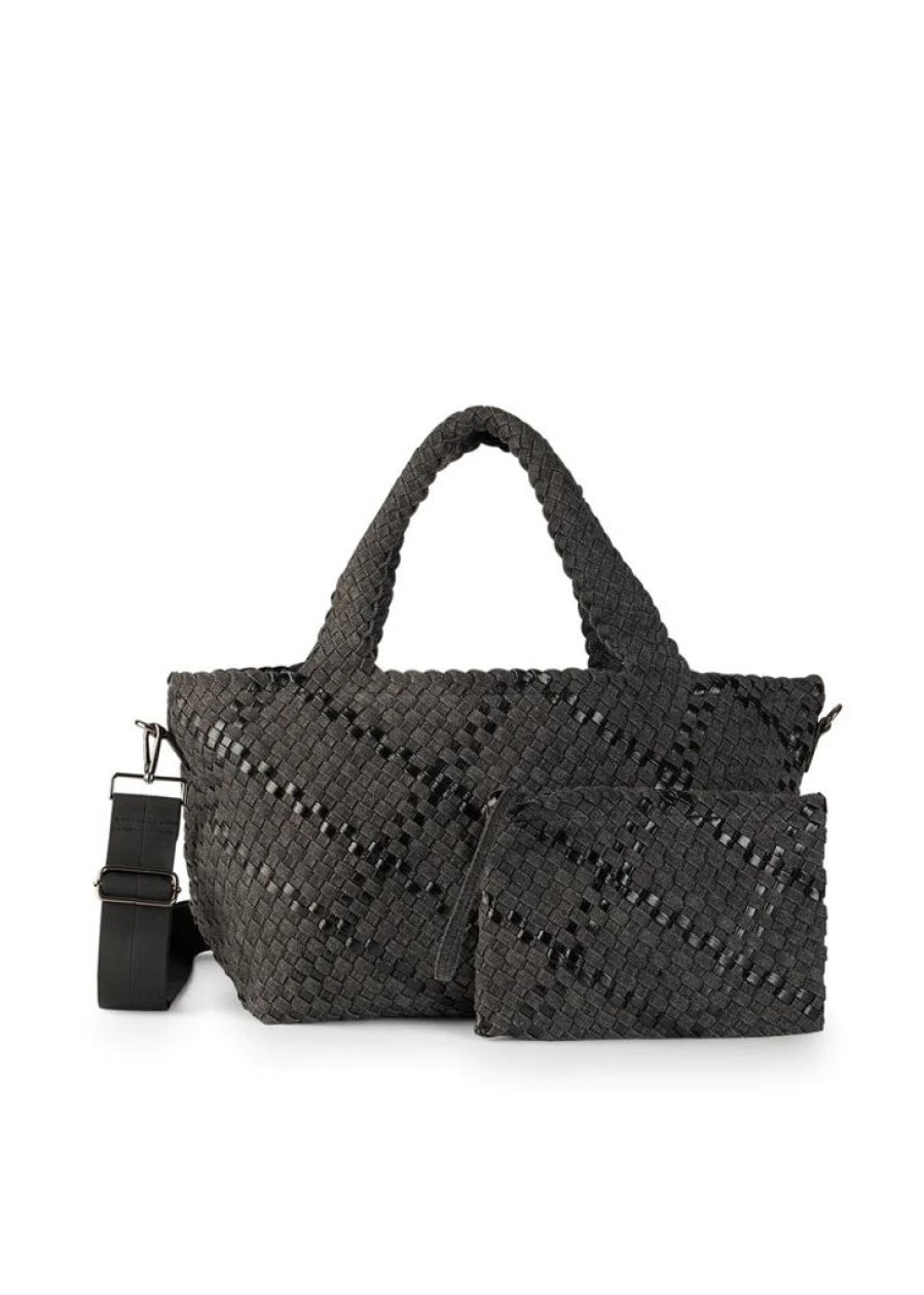 Bags Haute Shore | Bobbi Edge | Large Woven Black Denim Tote (Final Sale)